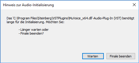 Dialogbox Hinweis zur Audio-Initialisierung